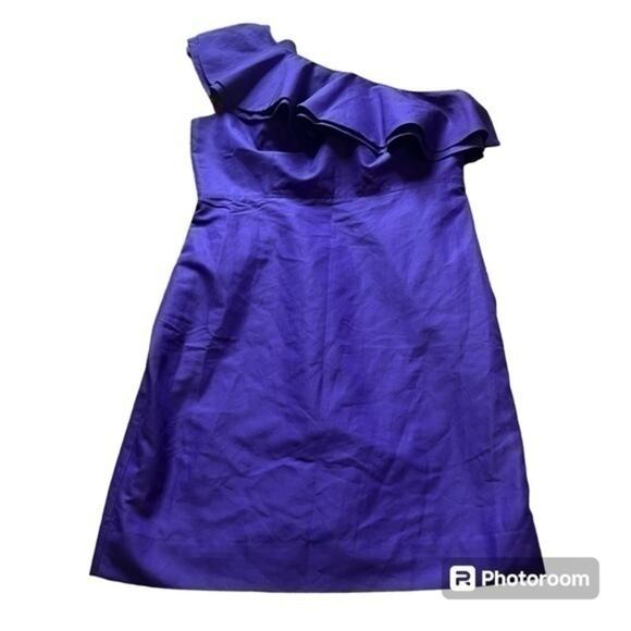 New Purple silk blend J. Crew one shoulder ruffle midi dress - Picture 1 of 8